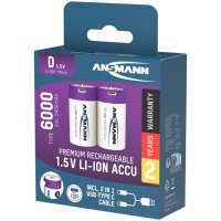 ANSMANN Piles Li-Ion mono D avec prise USB-C femelle