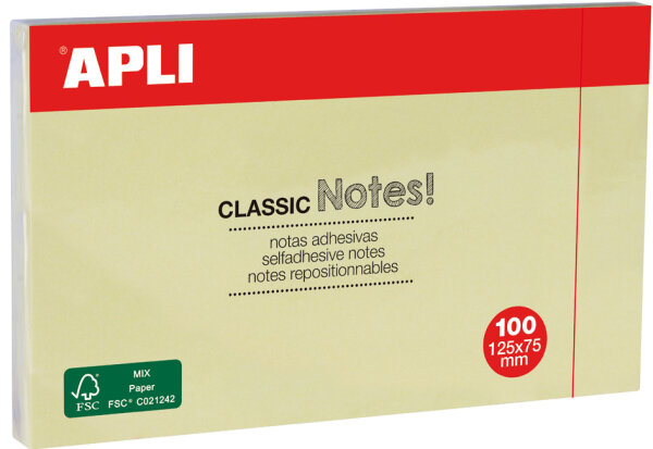 APLI Notes adhésives CLASSIC Notes!, 125 x 75 mm, jaune