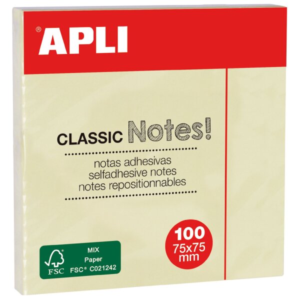 APLI Notes adhésives CLASSIC Notes!, 125 x 75 mm, jaune