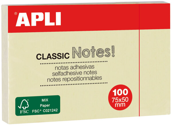 APLI Notes adhésives CLASSIC Notes!, 75 x 50 mm, jaune