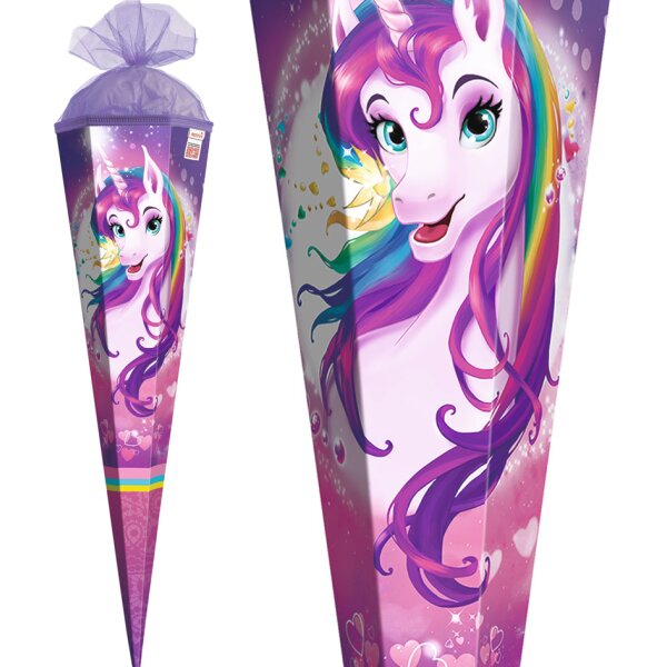 ROTH Schultüte "Einhornportrait, rund, 700 mm, Glitter
