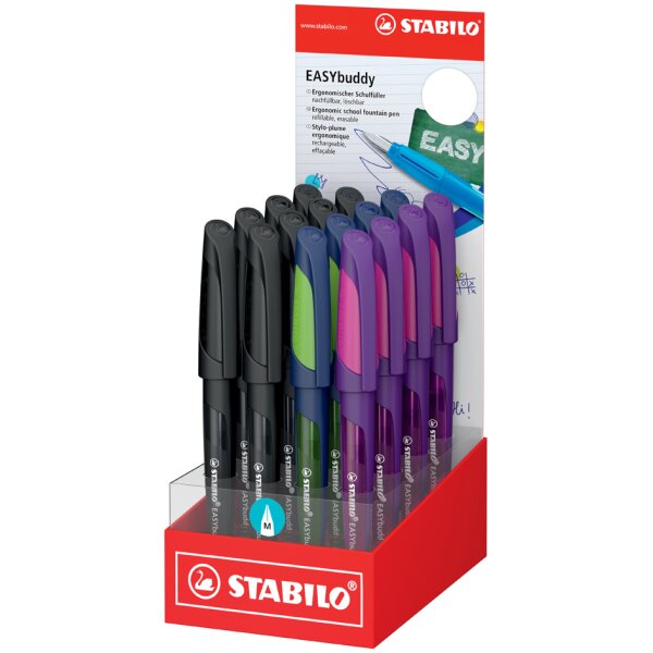 STABILO Stylo plume EASYbuddy M, droitier, pr&eacute;sentoir de 16