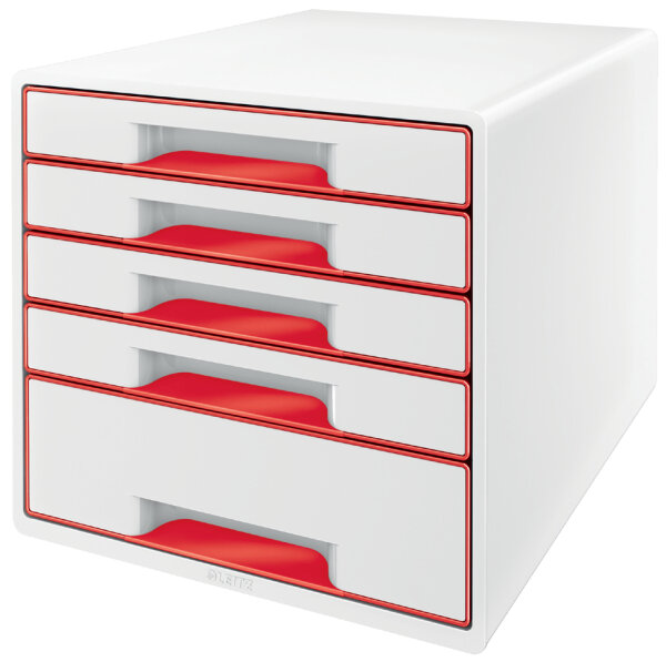 LEITZ Bloc de classement WOW CUBE, 5 tiroirs, blanc/rouge