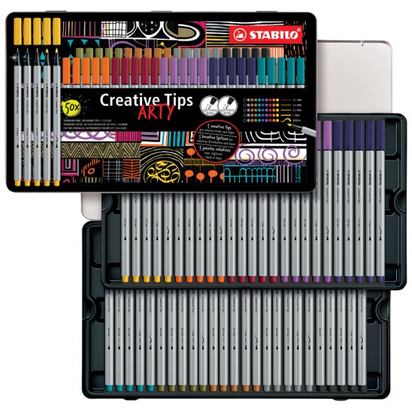 STABILO Kit Creative Tips ARTY URBAN, &eacute;tui m&eacute;tal de 50