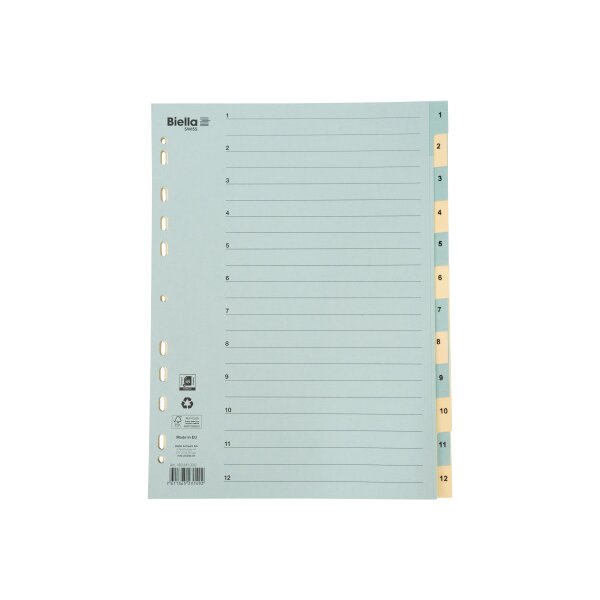 BIELLA Kartonregister 210g A4 46244100U blau/gelb 1-12