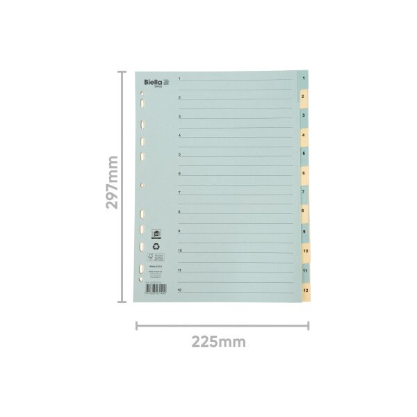 BIELLA Kartonregister 210g A4 46244100U blau/gelb 1-12