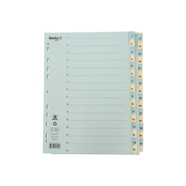 BIELLA R&eacute;pertoires carton 210g A4 46244300U bleu/jaune 1-31
