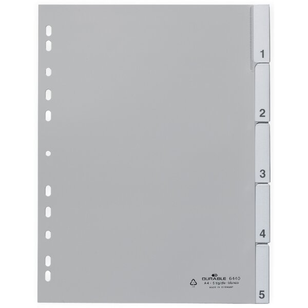 DURABLE Kunststoff-Register, A4, PP, 10-teilig, grau