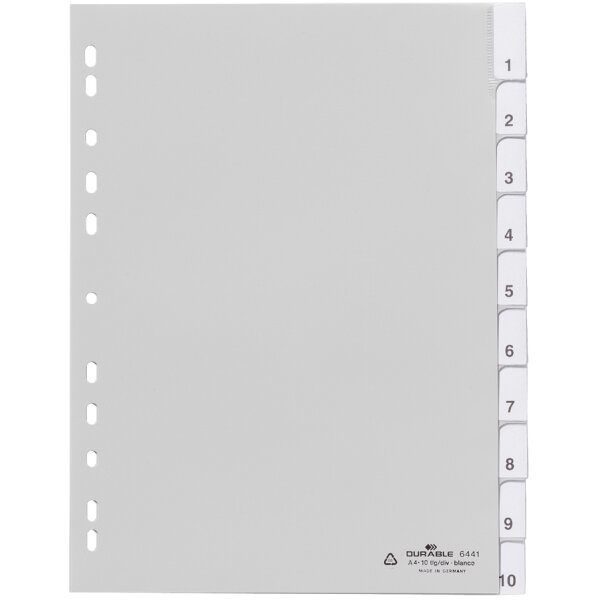 DURABLE Kunststoff-Register, A4, PP, 10-teilig, grau