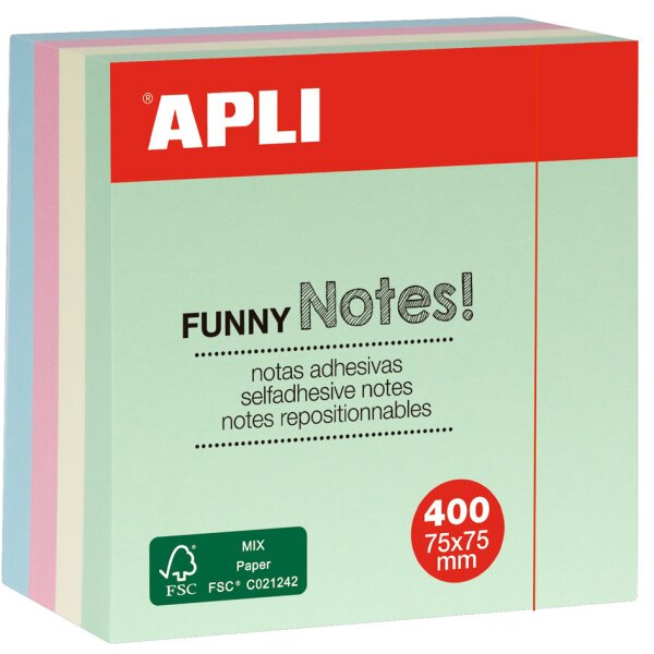 APLI Cube de notes adhésives FUNNY Notes!, 75 x 75 mm