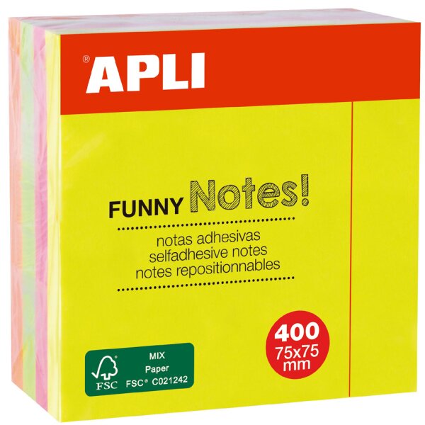 APLI Cube de notes adhésives FUNNY Notes!, 75 x 75 mm