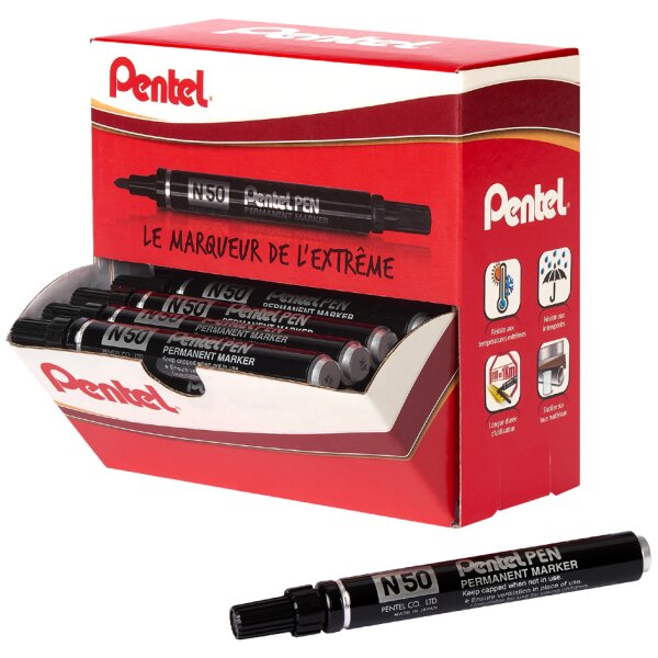 Pentel Marqueur permanent N50, présentoir carton de 36, noir