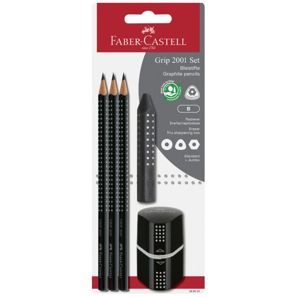 FABER-CASTELL Kit crayons GRIP 2001, bleu ciel, blister