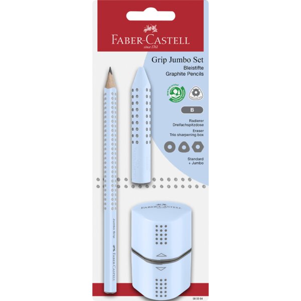 FABER-CASTELL Bleistift Jumbo GRIP Set, hellblau, Blister