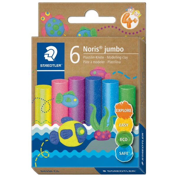 STAEDTLER Plastilin-Knete Noris jumbo, 6 Basisfarben