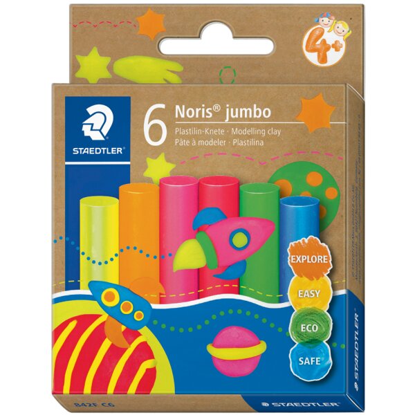 STAEDTLER Pâte à modeler plastiline Noris jumbo, 6 couleurs