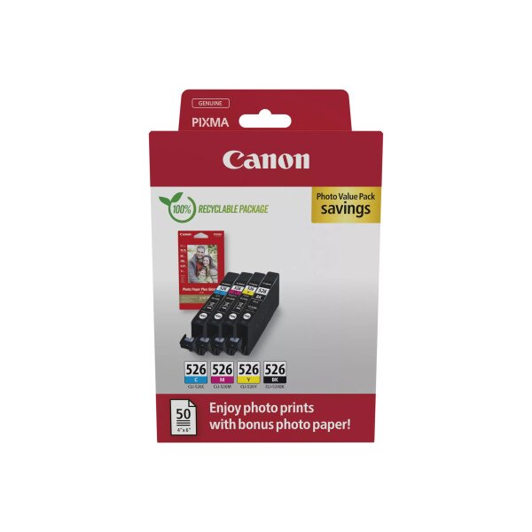 CANON Photo Value Pack CMYBK CLI-526PVP iP 4850 4x9ml,50 Bl. 10x15cm