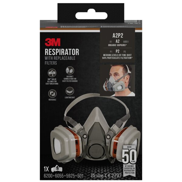 3M Atemschutz Halbmaske mit Wechselfilter 6002C