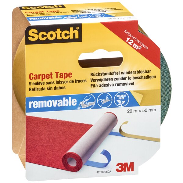 Scotch Ruban adh&eacute;sif d&eacute;tachable pour tapis, 50 mm x 7 m