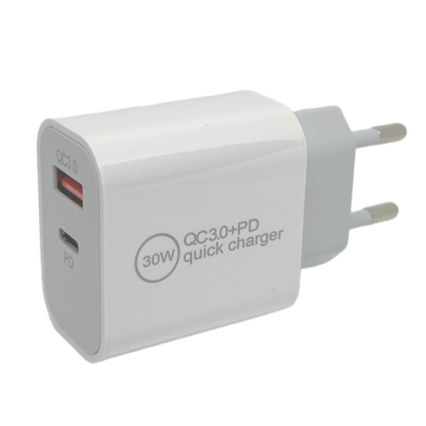 IWH Chargeur secteur USB-C, 1 USB-A / 1 USB-C, 30 W, blanc
