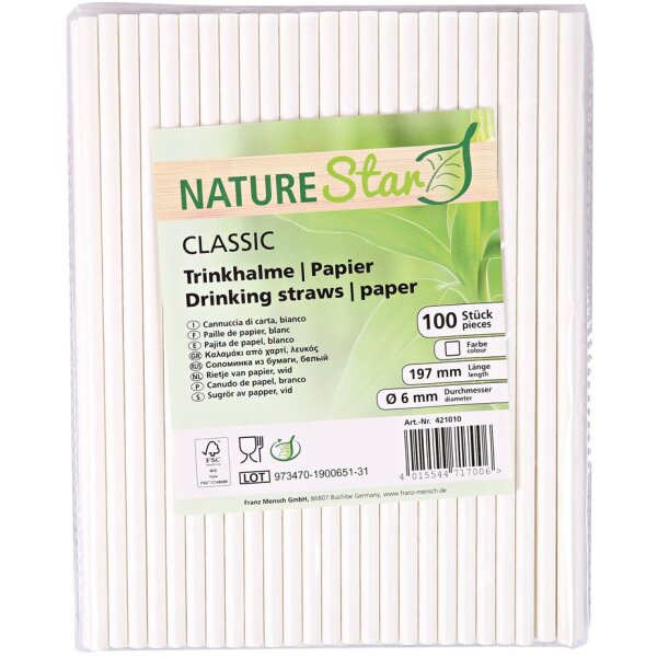 NATURE Star Paille en papier CLASSIC, 197 mm, blanc