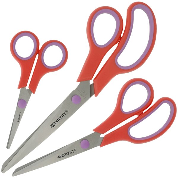 WESTCOTT Ciseaux Easy Grip, set de 3, rouge corail/cassis