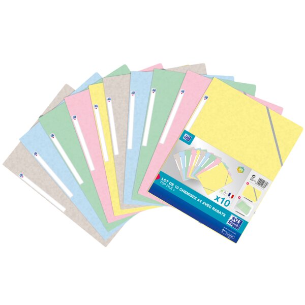 Oxford Chemise à élastique Top File+, pack de 10, pastel