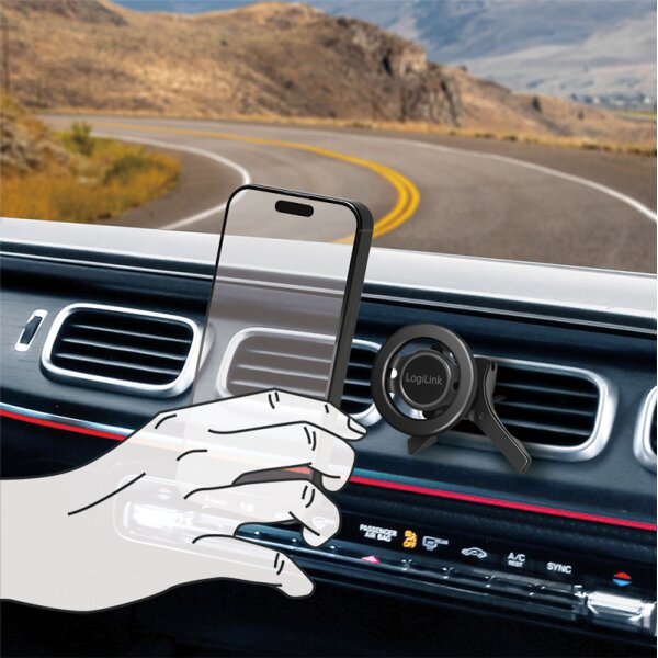 LogiLink Support magnétique 3 points pour smartphone, noir