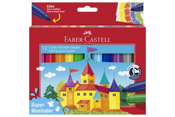 FABER-CASTELL Stylos fibre Jumbo 154311 12 couleurs, super washable