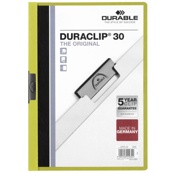 DURABLE Klemmhefter DURACLIP ORIGINAL 30, DIN A4, gr&uuml;n