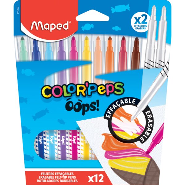 Maped Feutre effa&ccedil;able COLORPEPS OOPS, &eacute;tui carton de 12