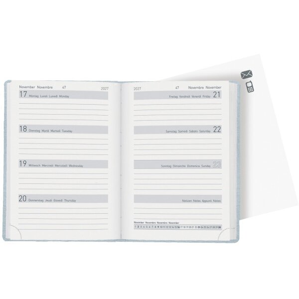 BIELLA Taschenagenda Memento 2027 825401060027U 1W/2S hellblau ML 10.1x14.2cm