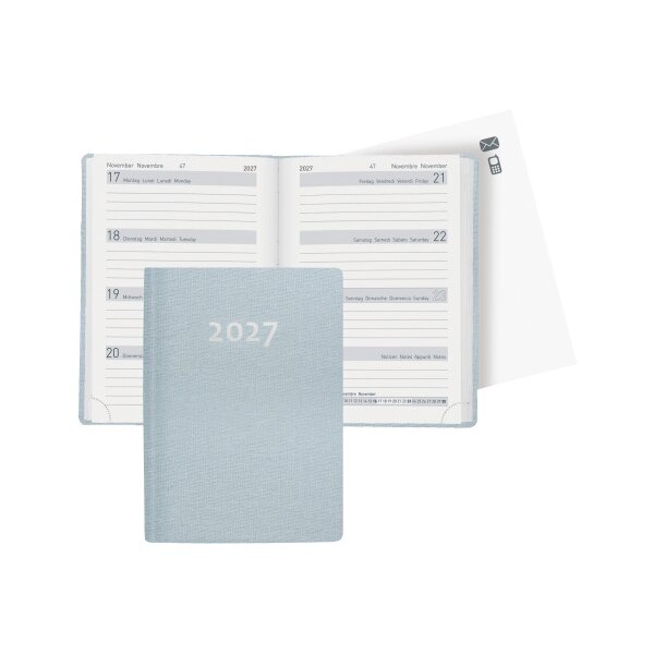 BIELLA Taschenagenda Memento 2027 825401060027U 1W/2S hellblau ML 10.1x14.2cm