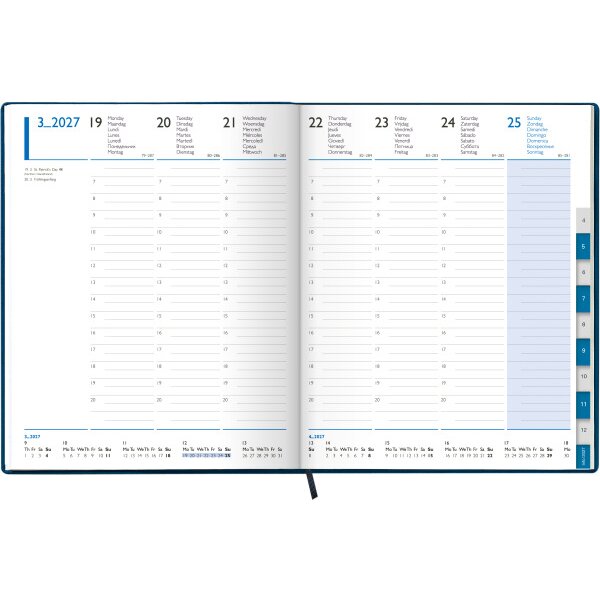 SIMPLEX Agenda Managertimer 2027 7008B5.27 1S/2P bleu f. ML 20.8x25.8cm