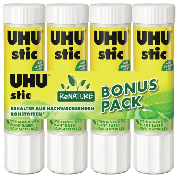 UHU Bâton de colle stic ReNATURE, sans solvants, 4 x 21 g