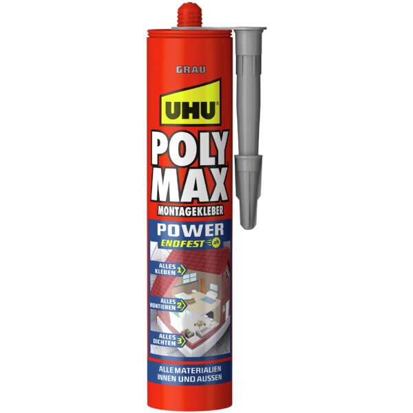UHU Colle de montage POLYMAX POWER prise rapide, 425 g, gris