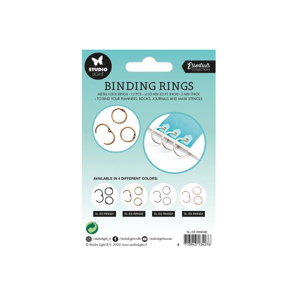 STUDIO LIGHT Bindung Klickri. 2.3x2.3x0.3cm RING02 gold 12 Stück