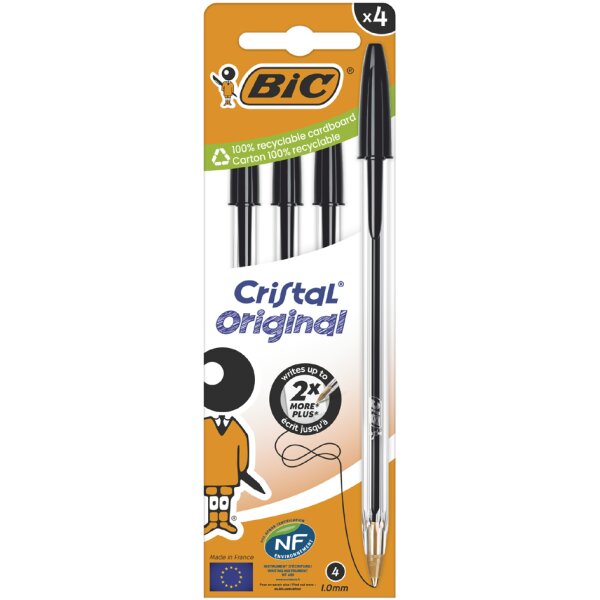 BIC Stylo à bille Cristal Original, boîte carton de 4