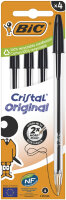 BIC Kugelschreiber Cristal Original, schwarz, 4er Kartonbox