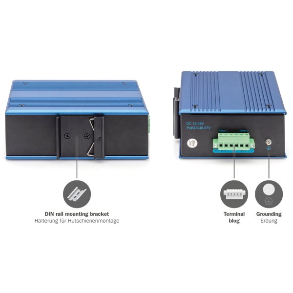 DIGITUS Switch industriel PoE Gigabit Ethernet, 4+2 ports