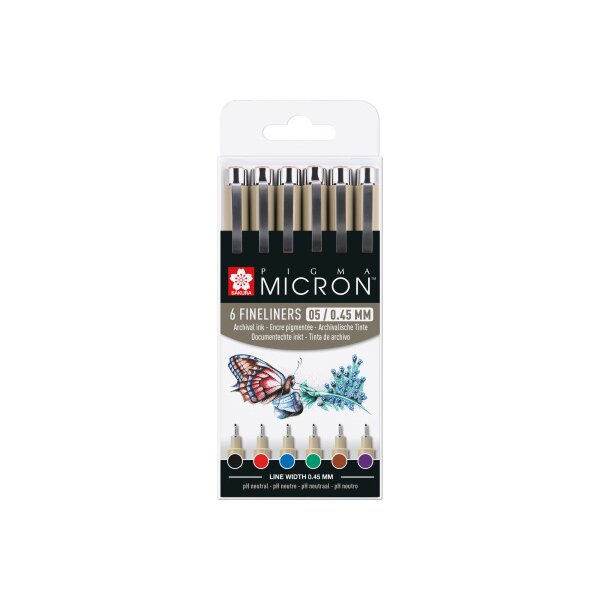 SAKURA Pigma Micron 05 Set 0.45mm POXSDK056A Couleurs de base 6 pièces