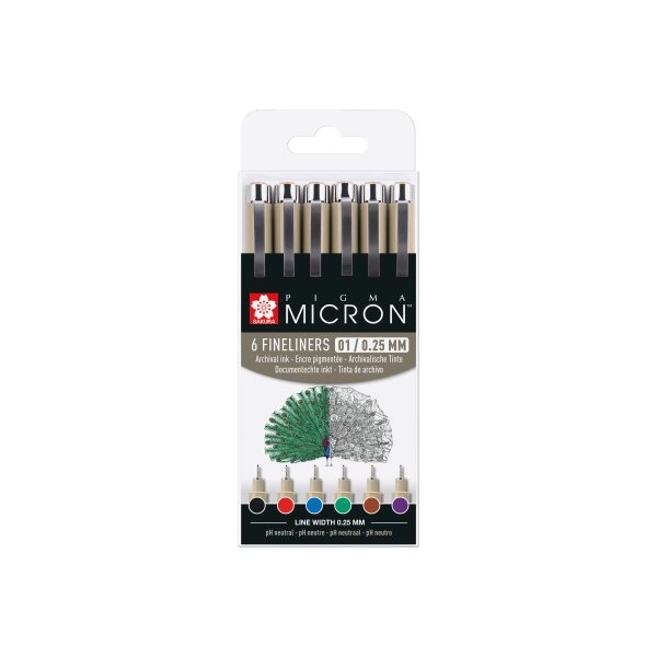 SAKURA Pigma Micron 01 Set 0.25mm POXSDK016 Couleurs de base 6 pièces
