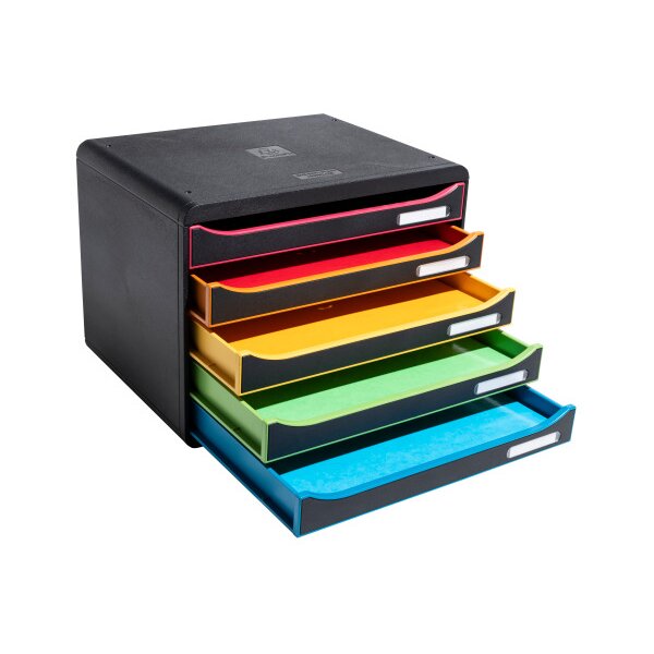 EXACOMPTA Schubladenbox Big-Box Plus 308914D schwarz/Harlekin, 5 Schubl.