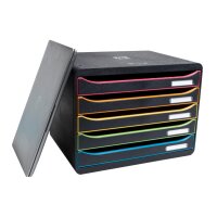 EXACOMPTA Schubladenbox Big-Box Plus 308914D schwarz/Harlekin, 5 Schubl.
