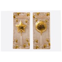 ROOST Kerze Happy Birthday CD6125 Gold, assortiert