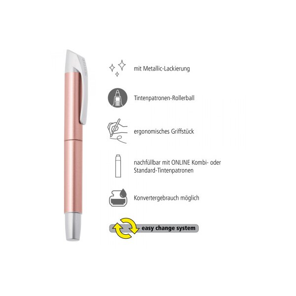 ONLINE Patrone Tintenroller 0.7mm 61328/3D Metallic Rosegold, blau