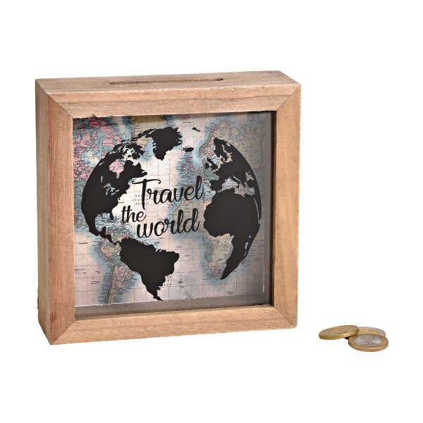 ROOST Sparkasse Travel the World 10040874 Holz, Glas 15x15x5cm