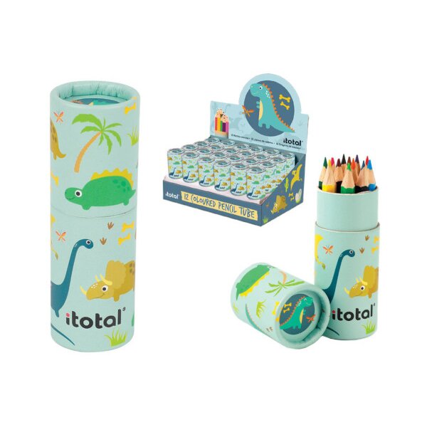 I-TOTAL Porte-crayons Dino XL2263 Boite ronde 12 pièces