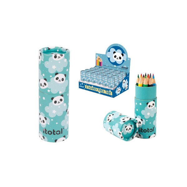 I-TOTAL Crayons couleurs Panda XL2265 boite ronde 12 pi&egrave;ces
