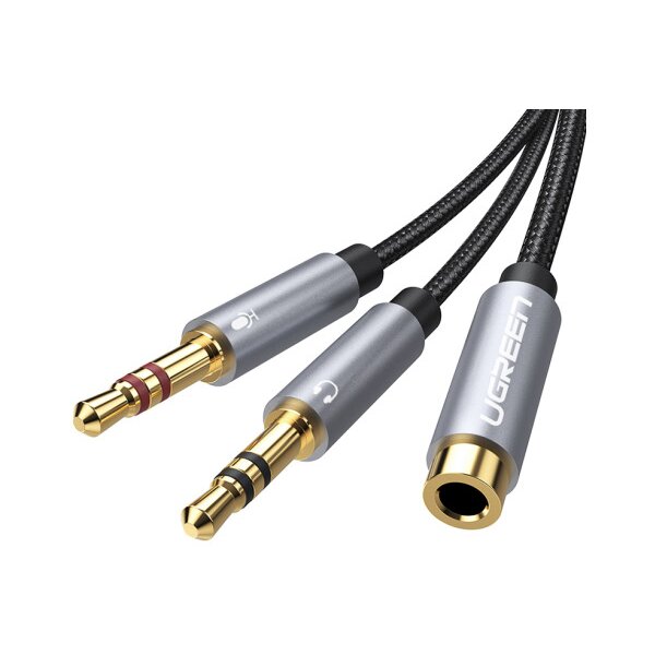 UGREEN Audio Cable 3.5mm Fem./2 Male 20899 aluminum Case, Black